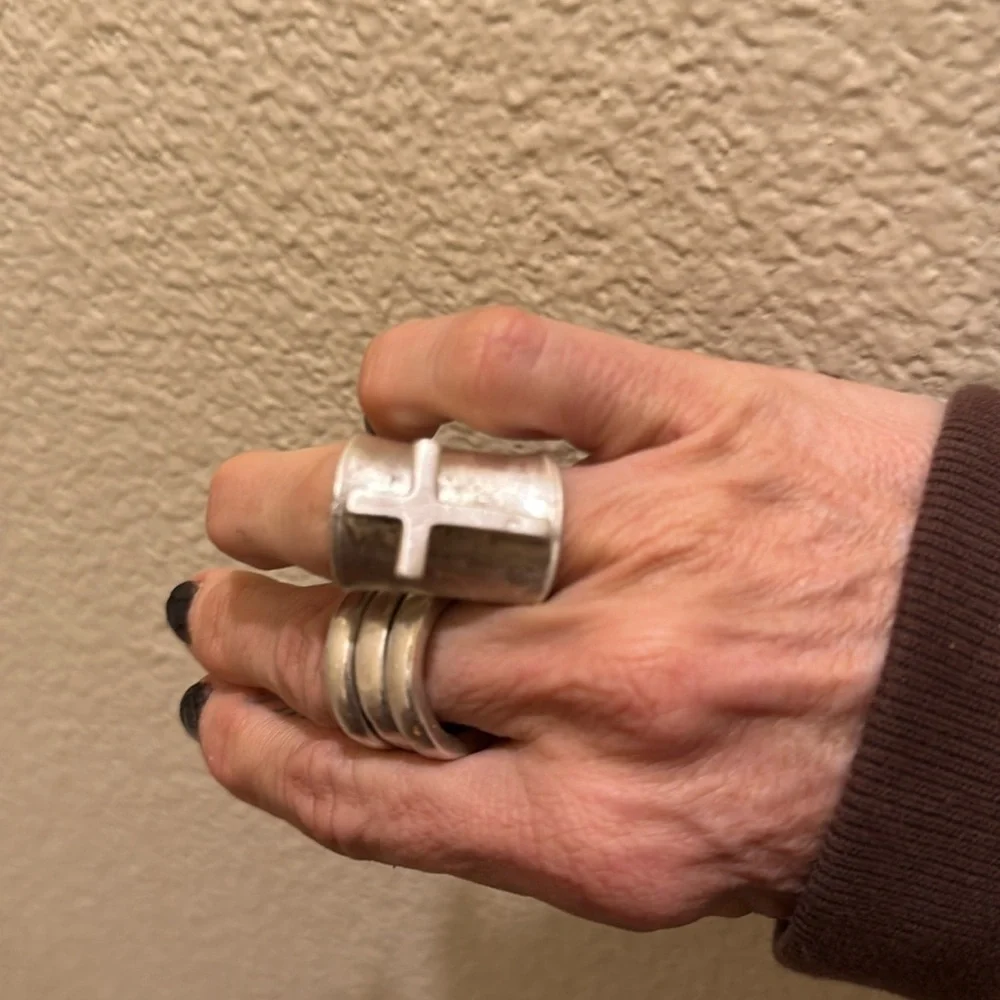 Sterling silver Chunky cross ring wide knuckle
